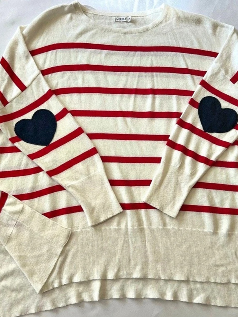 MERSEA Amour Sweater Striped Crew Neck White & Red